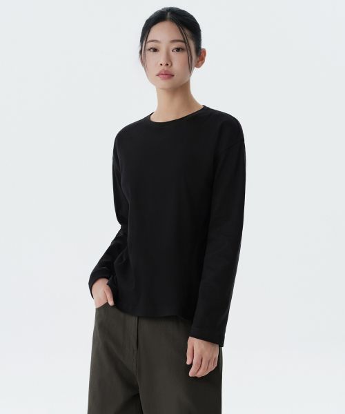 (Women) Musinsa Standard Women Relaxed Crew Neck Long Sleeve T-Shirt [Black] MWJTL9Z04-BK