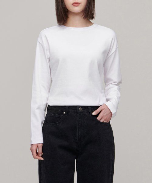 (Women) Musinsa Standard Women Relaxed Crew Neck Long Sleeve T-Shirt [White] MWJTL9Z04-WH
