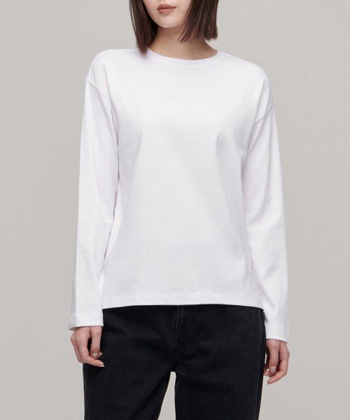 Order (W) Camiseta holgada mujer Musinsa Standard, cuello redondo, manga larga [Blanco] MWJTL9Z04-WH