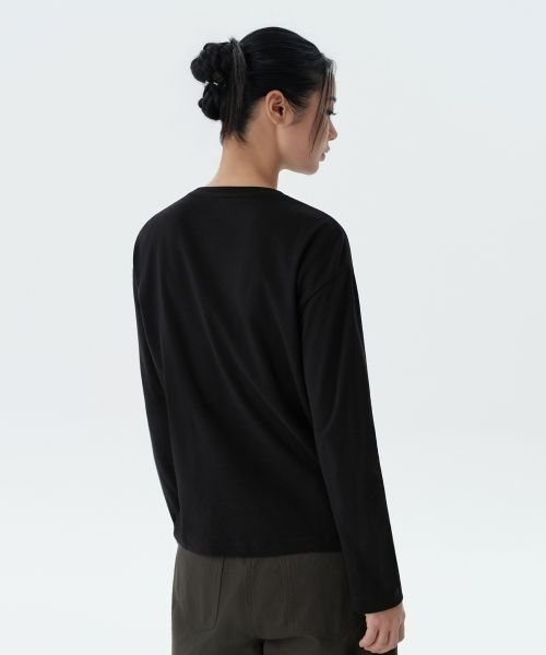 Lookbook (Women) Musinsa Standard Women Relaxed Crew Neck Long Sleeve T-Shirt [Black] MWJTL9Z04-BK