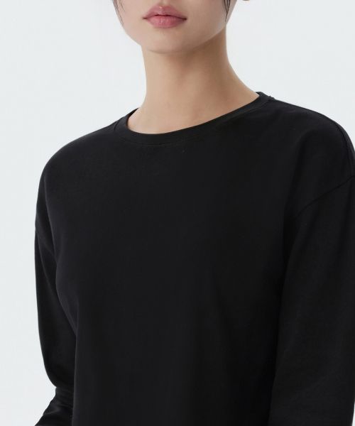 Shop (Women) Musinsa Standard Women Relaxed Crew Neck Long Sleeve T-Shirt [Black] MWJTL9Z04-BK