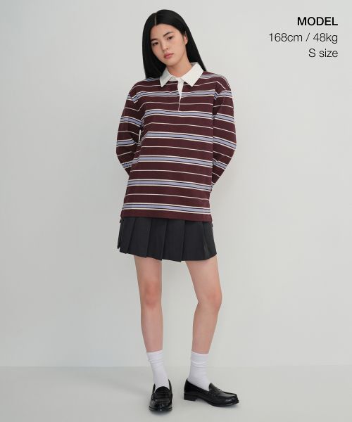 Order (Women) Musinsa Standard Women Relaxed Multi Stripe Rugby Shirt [Burgundy] MWETP3C01-BD