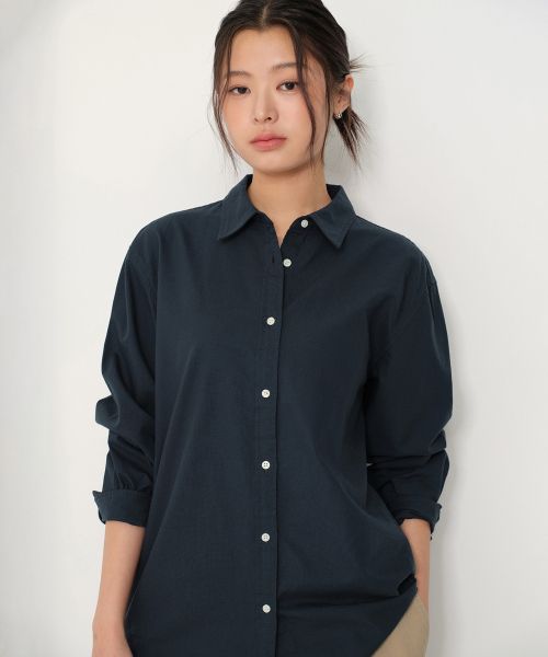 (Women) Musinsa Standard Women Relaxed Oxford Shirt [Navy] MWESL8D12-NA