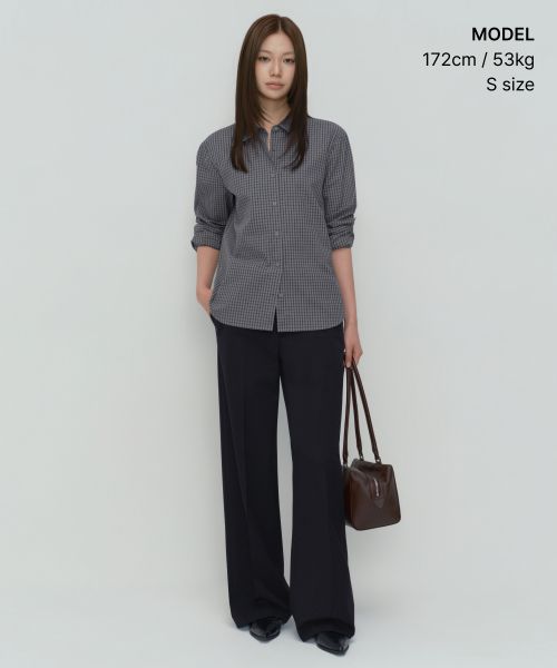 Order (Women) Musinsa Standard Women Relaxed Small Plaid Check Shirt [Gray/Navy] MWFSL8C03-3C