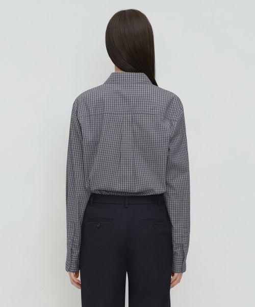 Lookbook (Women) Musinsa Standard Women Relaxed Small Plaid Check Shirt [Gray/Navy] MWFSL8C03-3C
