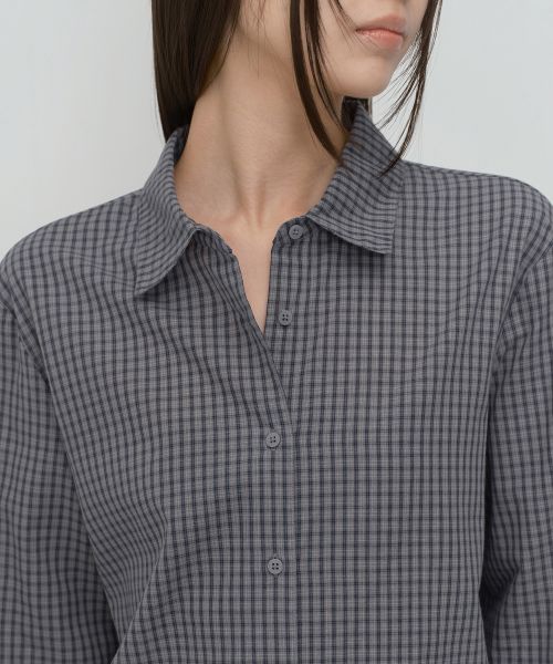 Shop (Women) Musinsa Standard Women Relaxed Small Plaid Check Shirt [Gray/Navy] MWFSL8C03-3C