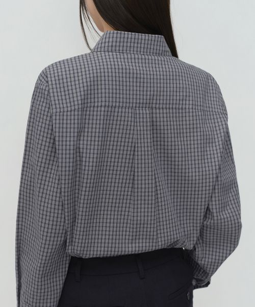 Details for (Women) Musinsa Standard Women Relaxed Small Plaid Check Shirt [Gray/Navy] MWFSL8C03-3C
