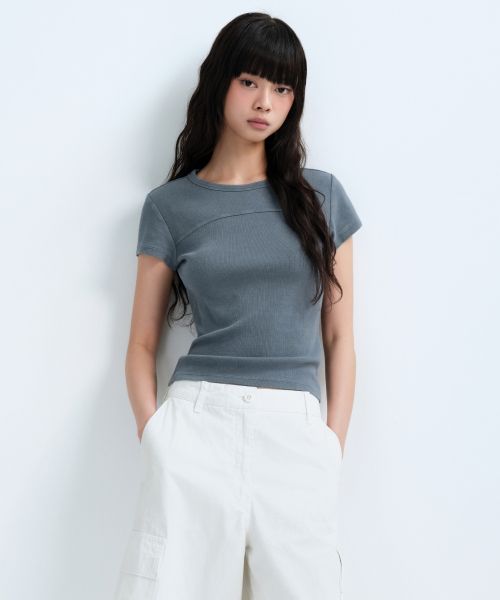 (Women) MUSINSA STANDARD WOMEN Ribbed Pigment Slim T-Shirt [Peacock Blue] MWDTS4Z09-PL
