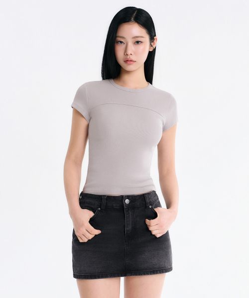 (Women) MUSINSA STANDARD WOMEN Ribbed Pigment Slim T-Shirt [Ash Grey] MWDTS4Z09-AY