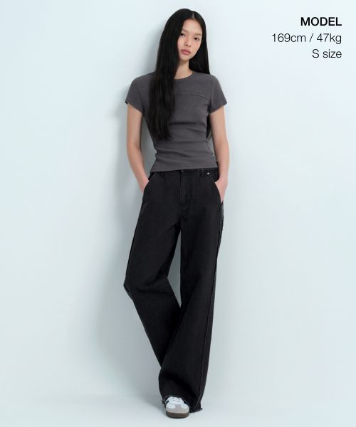 Order (W) MUSINSA STANDARD 女款羅紋顏料修身T恤 [深灰色] MWDTS4Z09-DG