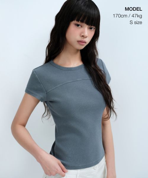 Order (W) MUSINSA STANDARD 女款羅紋顯色修身T恤【孔雀藍】 MWDTS4Z09-PL