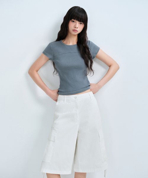 Lookbook (W) MUSINSA STANDARD 女款羅紋顯色修身T恤【孔雀藍】 MWDTS4Z09-PL