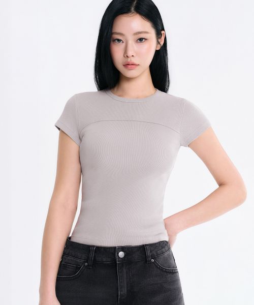 Lookbook (Women) MUSINSA STANDARD WOMEN Ribbed Pigment Slim T-Shirt [Ash Grey] MWDTS4Z09-AY