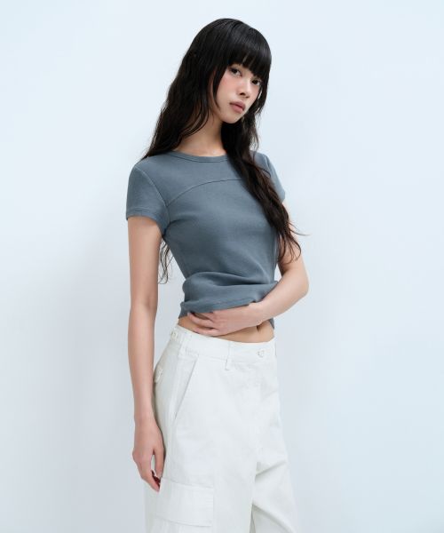 Shop (W) MUSINSA STANDARD 女款羅紋顯色修身T恤【孔雀藍】 MWDTS4Z09-PL