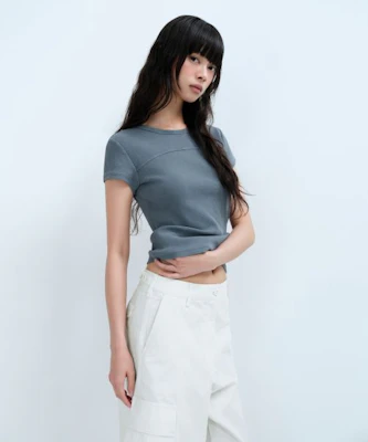 (W) MUSINSA STANDARD 女款羅紋顯色修身T恤【孔雀藍】 MWDTS4Z09-PL Shop (W) MUSINSA STANDARD 女款羅紋顯色修身T恤【孔雀藍】 MWDTS4Z09-PL