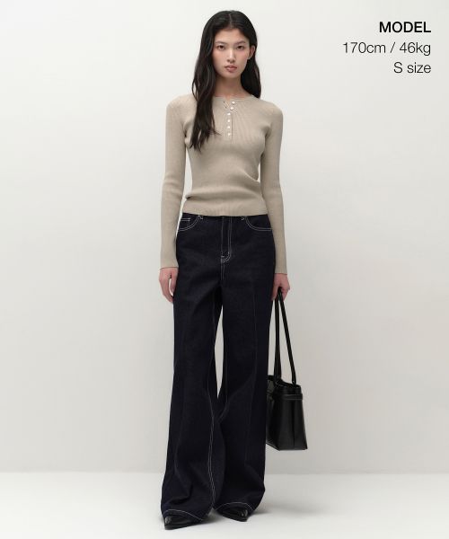 Order (W) MUSINSA STANDARD 女款羅紋修身亨利領針織衫［淺米色］ MWFWL1A01-LB