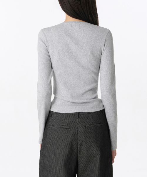 Lookbook (W) Musinsa Standard 女款修身罗纹亨利领长袖T恤 [中灰色] MWFTL3B15-MR
