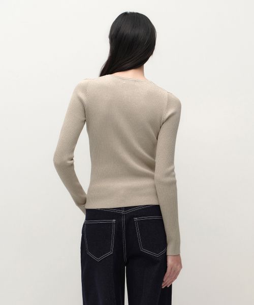 Lookbook (W) MUSINSA STANDARD 女款羅紋修身亨利領針織衫［淺米色］ MWFWL1A01-LB