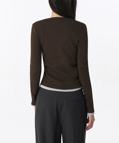 Purchase (W) Musinsa Standard 女款羅紋修身亨利領長袖T恤【深棕色】 MWFTL3B15-DR