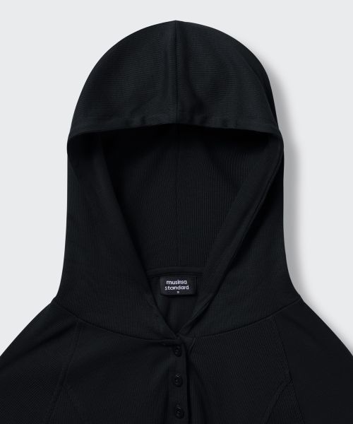 Shop (Women) Musinsa Standard Women Ribbed Slim Hooded Long Sleeve T-Shirt [Black] MWDTL3Z03-BK