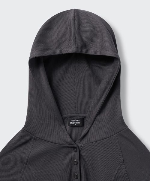 Shop (Women) Musinsa Standard Women Ribbed Slim Hooded Long Sleeve T-Shirt [Dark Gray] MWDTL3Z03-DG