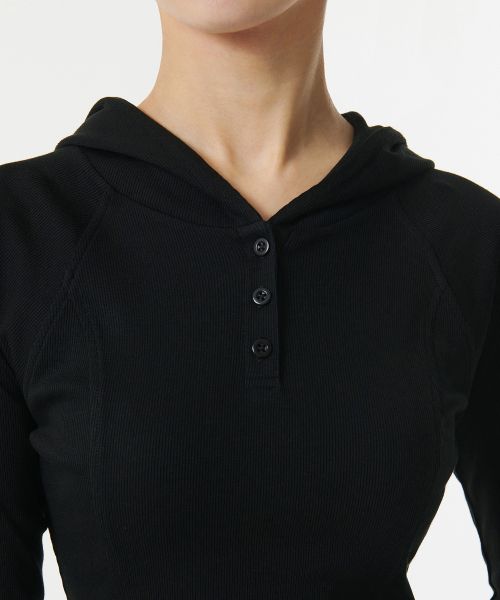 Purchase (Women) Musinsa Standard Women Ribbed Slim Hooded Long Sleeve T-Shirt [Black] MWDTL3Z03-BK
