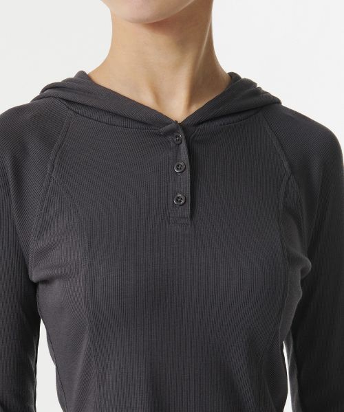 Purchase (Women) Musinsa Standard Women Ribbed Slim Hooded Long Sleeve T-Shirt [Dark Gray] MWDTL3Z03-DG