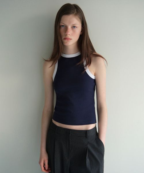 (Women) MUSINSA STANDARD WOMEN Ringer Racerback Tank Top [Navy/White] MWDTE3Z01-D6