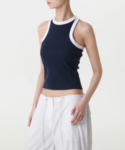Shop (Women) MUSINSA STANDARD WOMEN Ringer Racerback Tank Top [Navy/White] MWDTE3Z01-D6