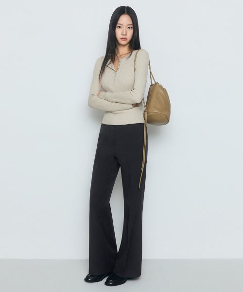 (Women) Musinsa Standard Women Semi Bootcut Hidden Banding Slacks [Charcoal Gray] MWBPL0Z01-CG
