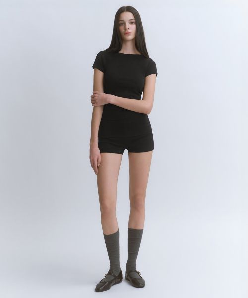 (Women) MUSINSA STANDARD WOMEN Slim Boat Neck Cap Sleeve T-Shirt [Black] MWFTS5D11-BK
