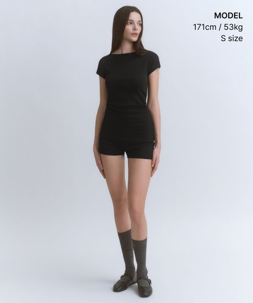 Order (Women) MUSINSA STANDARD WOMEN Slim Boat Neck Cap Sleeve T-Shirt [Black] MWFTS5D11-BK