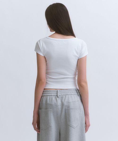 Lookbook (W) Camiseta Mujer MUSINSA STANDARD Slim Cuello Barco Manga Corta [Blanca] MWFTS5D11-WH