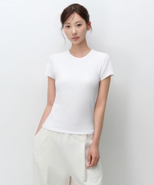(Women) MUSINSA STANDARD WOMEN Slim Crew Neck Bra T-Shirt [White] MWFTS5B13-WH