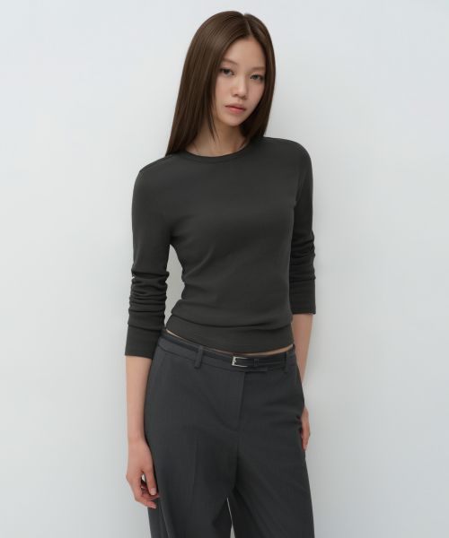 (Women) Musinsa Standard Women Slim Crew Neck Long Sleeve T-Shirt [Charcoal Gray] MWCTL0Z06-CG