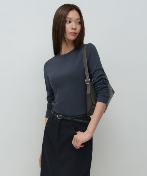 (Women) Musinsa Standard Women Slim Crew Neck Long Sleeve T-Shirt [Midnight Blue] MWCTL0Z06-ME
