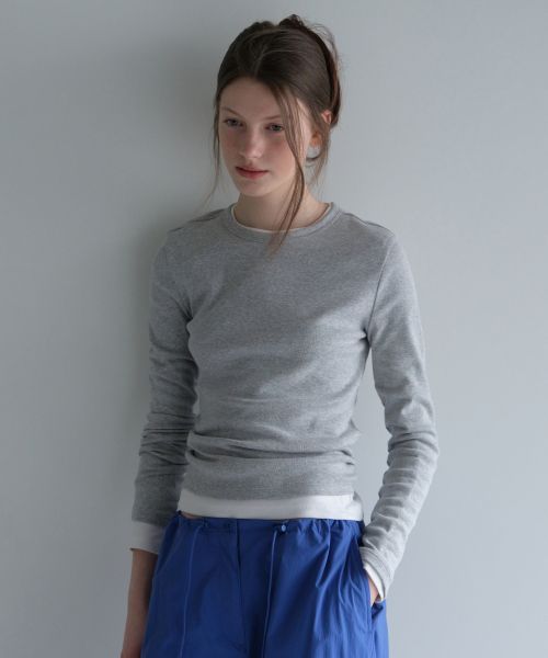 (Women) Musinsa Standard Women Slim Crew Neck Long Sleeve T-Shirt [Melange Gray] MWCTL0Z06-MG