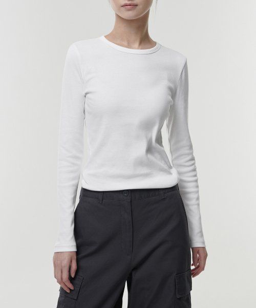 Shop (Women) Musinsa Standard Women Slim Crew Neck Long Sleeve T-Shirt [White] MWCTL0Z06-WH
