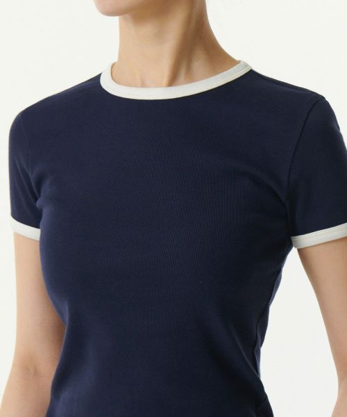 Purchase (Women) Musinsa Standard Women Slim Crew Neck Ringer T-Shirt [Navy/Cream] MWDTS5Z04-D5