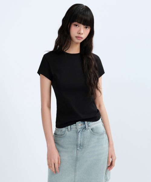 (Women) MUSINSA STANDARD WOMEN Slim Crew Neck T-Shirt [Black] MWDTS0Z03-BK