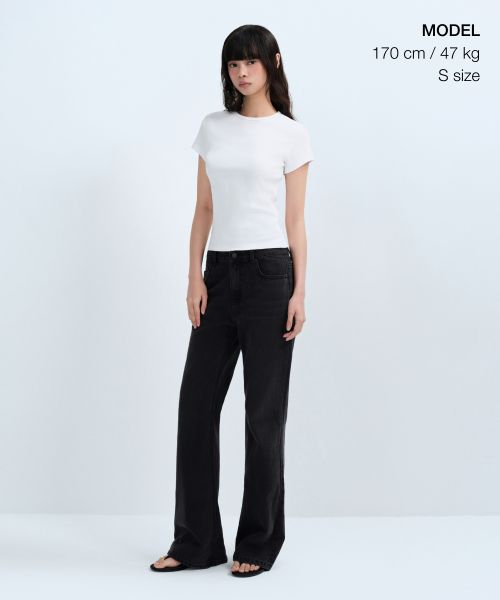 Shop (W) Camiseta Slim Mujer MUSINSA STANDARD Cuello Redondo [Blanca] MWDTS0Z03-WH