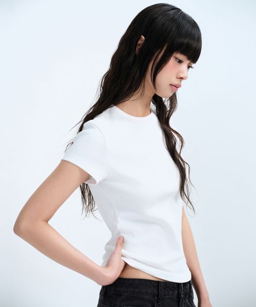 Purchase (W) Camiseta Slim Mujer MUSINSA STANDARD Cuello Redondo [Blanca] MWDTS0Z03-WH
