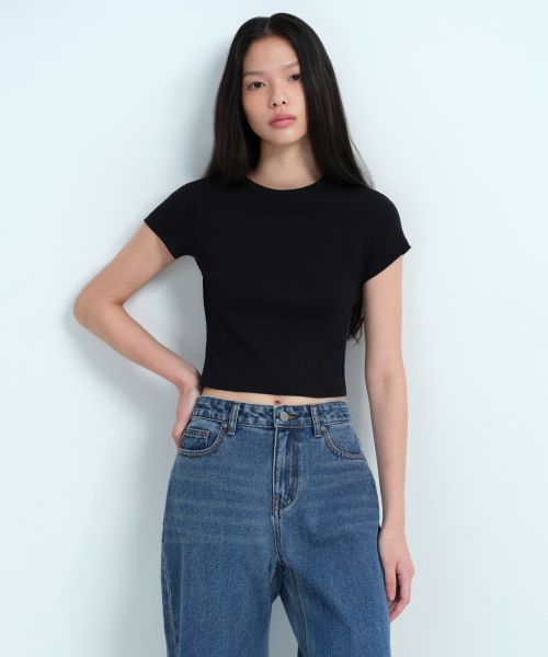 (Women) Musinsa Standard Women Slim Crop Crew Neck T-Shirt [Black] MWCTS5Z03-BK