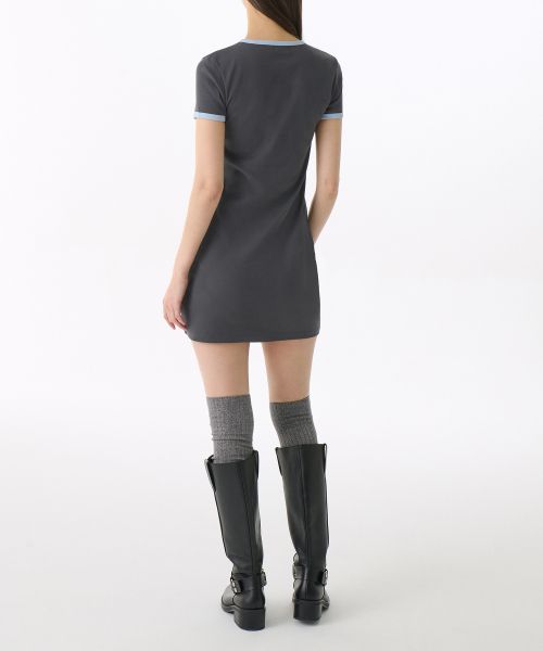 Order (Women) MUSINSA STANDARD WOMEN Slim Ringer Jersey Mini Dress [Dark Gray/Sky Blue] MWEOE3Z10-D7