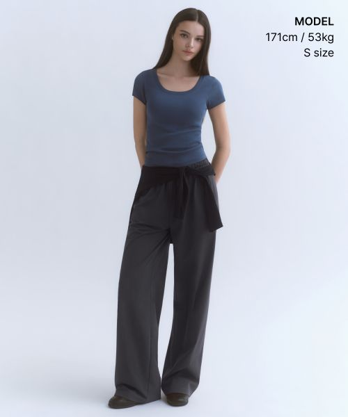 Order (Women) Musinsa Standard Women Slim Scoop Neck Cap Sleeve T-Shirt [Midnight Blue] MWFTS5B10-ME