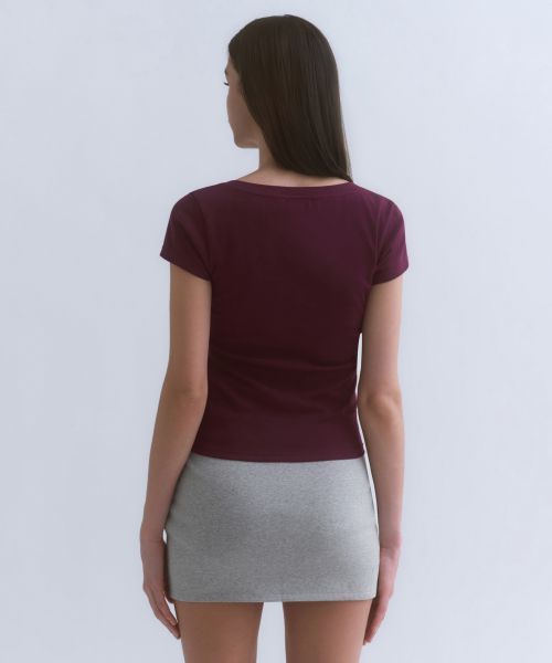 Lookbook (Women) Musinsa Standard Women Slim Scoop Neck Cap Sleeve T-Shirt [Plum] MWFTS5B10-PC