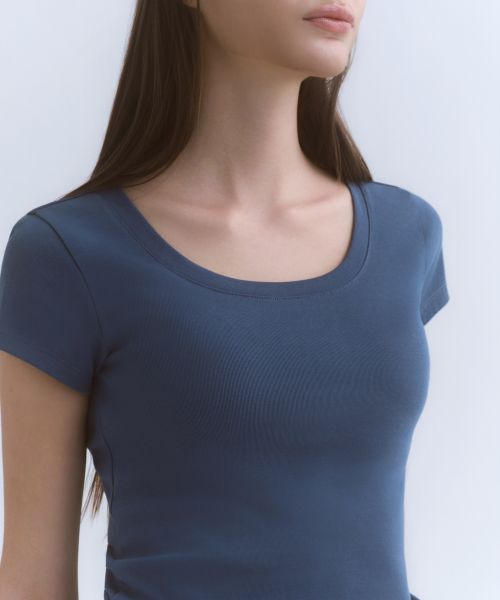 Shop (Women) Musinsa Standard Women Slim Scoop Neck Cap Sleeve T-Shirt [Midnight Blue] MWFTS5B10-ME