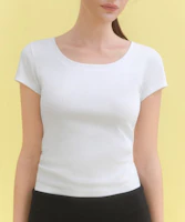 Shop (W) Camiseta Mujer MUSINSA STANDARD Slim Cuello Redondo Blanc MWFTS5B10-WH