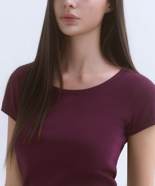 Shop (Women) Musinsa Standard Women Slim Scoop Neck Cap Sleeve T-Shirt [Plum] MWFTS5B10-PC