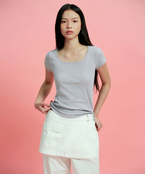 (Women) Musinsa Standard Women Slim Scoop Neck T-Shirt [Medium Gray] MWETS4Z03-MR